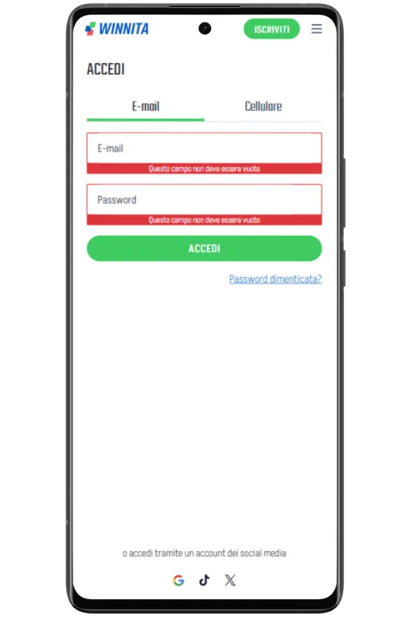 Clicca su Registrazione